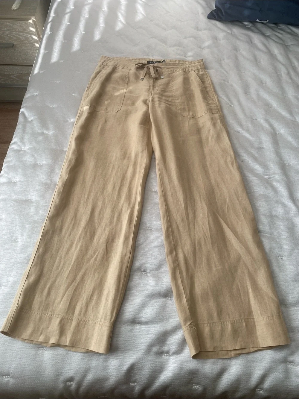 Banana Republic Wide Leg Drawstring Pants in Linen - Birch Tan (6)